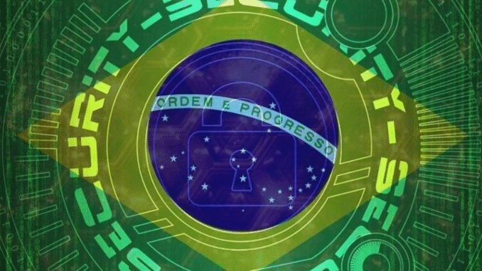 Mapa do Brasil com cadeados representando segurança cibernética